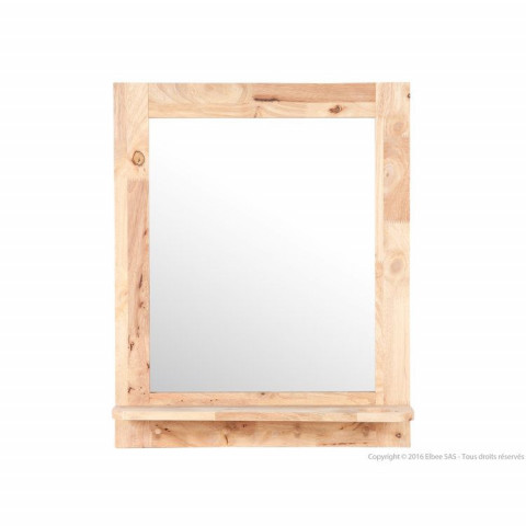 Miroir mural en hévéa massif avec étagère et crochets 74 x 60 cm bergen