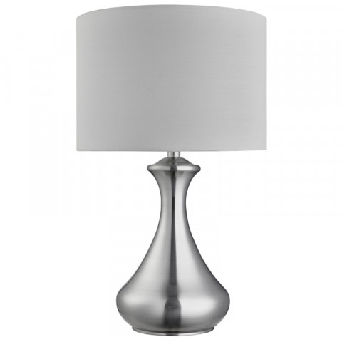 Lampe de table touch lamps 40 cm, en argent satiné, abat-jour blanc