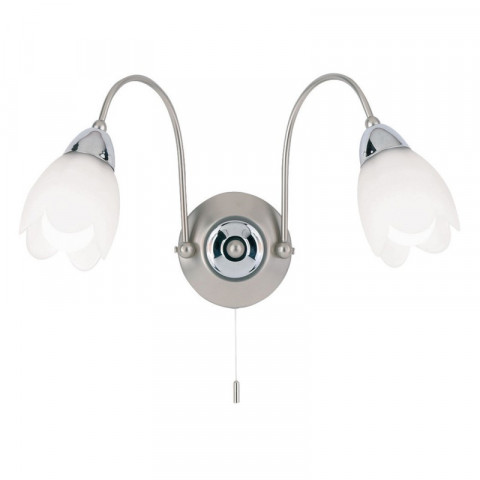 Applique petal, chrome satiné et verre, 2 ampoules