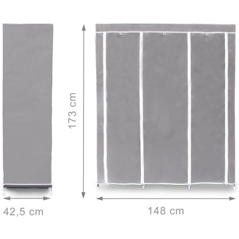 Grande étagère armoire pliante en tissu 173 cm gris helloshop26 13_0001275