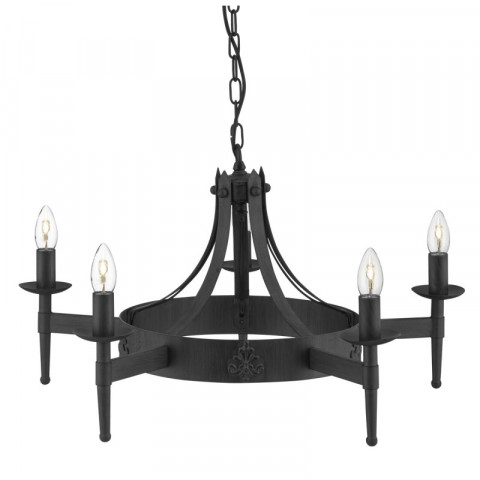 Suspension 5 ampoules cartwheel, en fer forgé noir