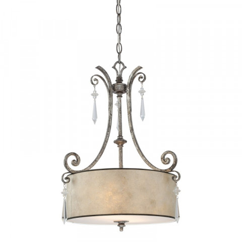 Suspension kendra, argent tacheté et abat-jour perle, 2 ampoules