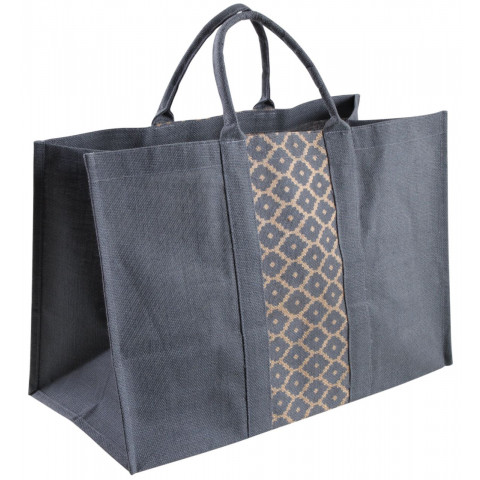 Sac à bûches gris en jute plastifiée elegance