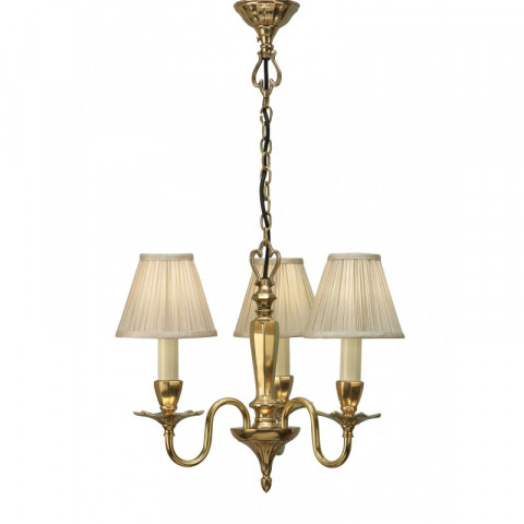 Suspension asquith laiton, 3 abat-jours beiges imitation soie