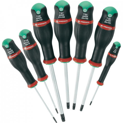 Jeu de 7 tournevis Protwist Torx et Tamper Torx lame ronde FACOM ANXR.J7PB