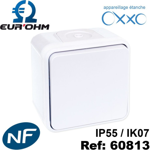 Interrupteur étanche ip55 bouton poussoir saillie oxxo eurohm - couleur - blanc : bouton poussoir 10a étanche ip55 saillie nf