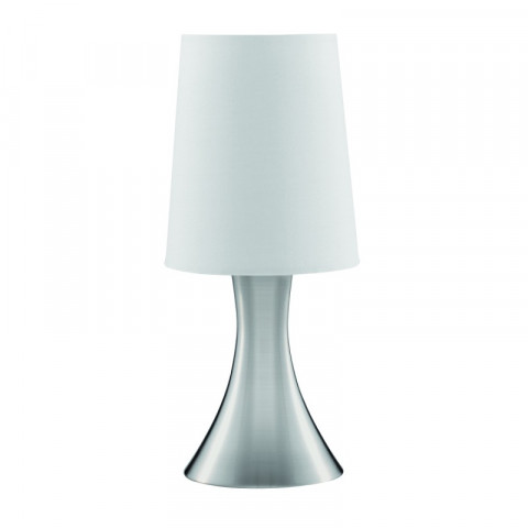 Lampe de table touch lamps 30 cm, en argent satiné, abat-jour blanc