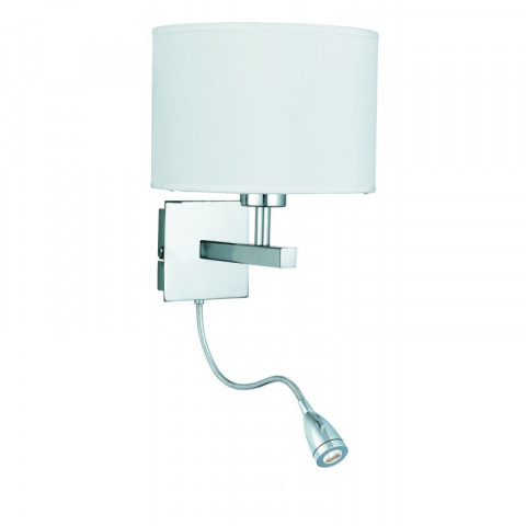 Applique wall avec liseuse, en chrome avec abat-jour blanc