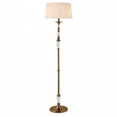 Lampadaire polina, laiton antique et cristal, abat-jour beige