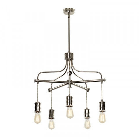 Chandelier douille, 5 éclairages, finition nickel poli