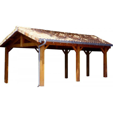 Abri voiture en bois charpente traditionnelle 2 voitures