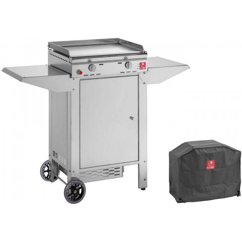 Plancha en inox chef xl 55 cm avec chariot et housse chariot avec porte