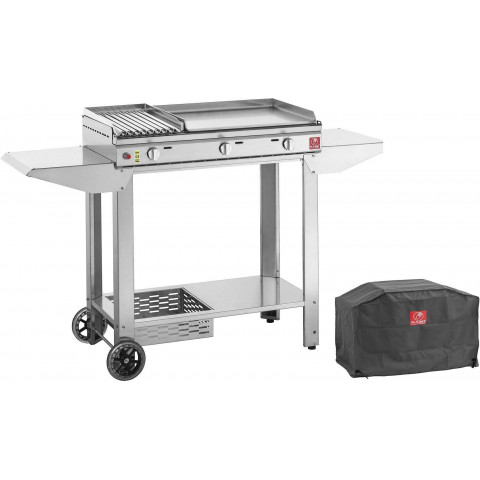 Plancha en inox double plaque clas 80 cm avec chariot et housse