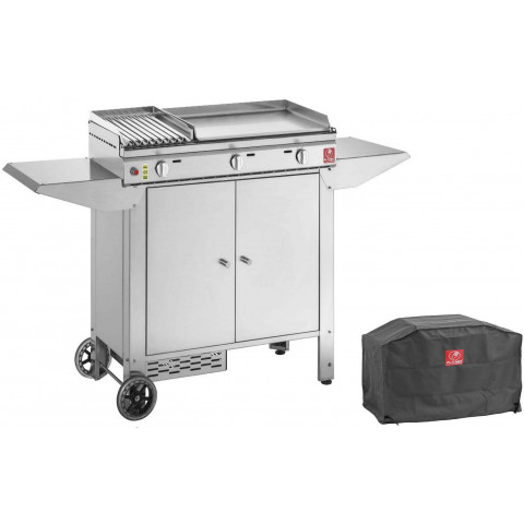 Plancha en inox double plaque clas 80 cm avec chariot et housse chariot avec porte