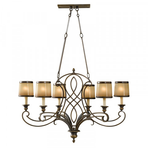 Suspension justine max 214 cm, bronze et verre, 6 ampoules