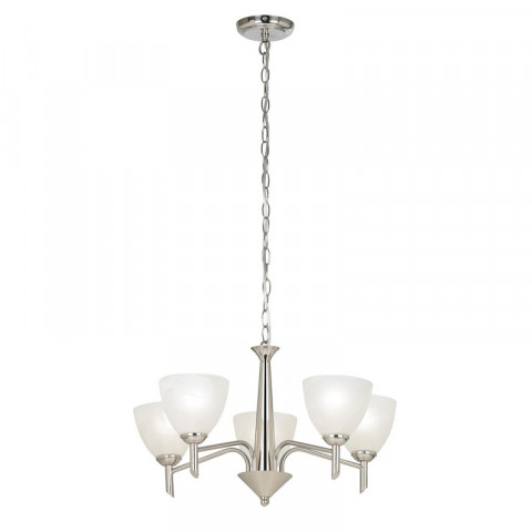 Suspension neeson, nickel satiné et verre albâtre, 5 ampoules