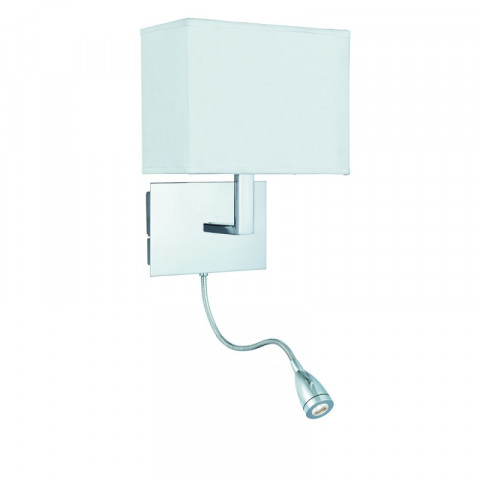 Applique adjustable wall 26 cm avec liseuse, en chrome avec abat-jour blanc