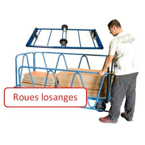 Chariot industriel pour charges longues avec ridelles 2000 x 1000 mm roues losange 1200 kg - 800007220