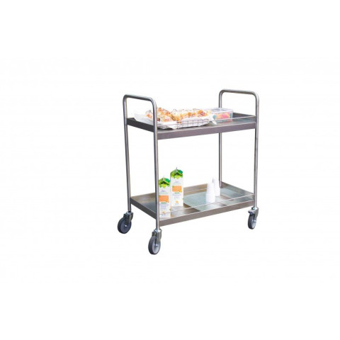 Desserte inox 304 L avec galeries de maintien, 2 plateaux, 835 x 435 mm, 300 kg