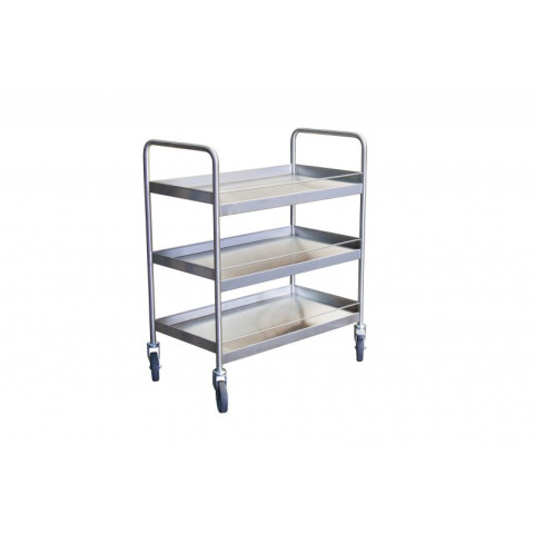 Desserte inox 304 L avec galeries de maintien, 3 plateaux, 835 x 435 mm, 300 kg