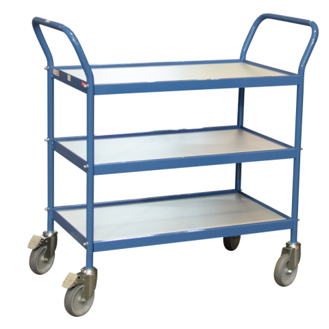 Servante 3 plateaux bois, double poignées verticales, 780 x 420 mm, 150 kg
