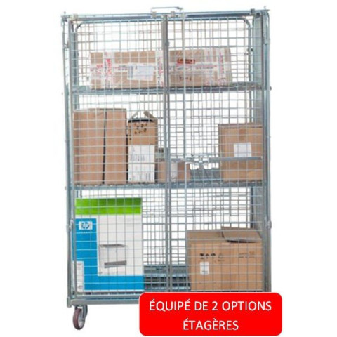 Roll acier zingué, 4 ridelles avec porte verrouillable, 1140 x 760 mm, 600 kg