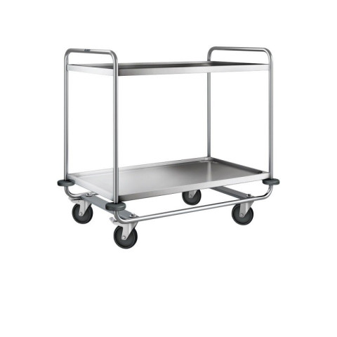 Desserte inox 304 L, châssis renforcé, 2 plateaux, 1000 x 600 mm, 160 kg