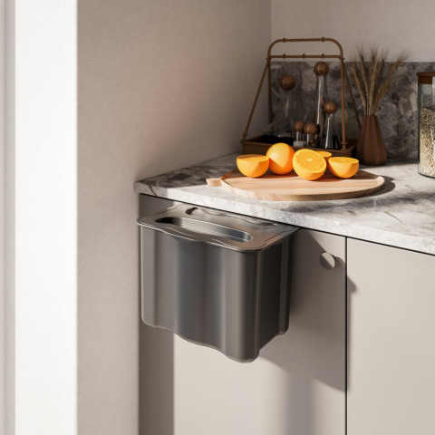 Poubelle de recyclage pour suspendre la porte et collecter les déchets Recyclage, 1 x bac de 5 litres, avec couvercle, Plastique gris anthracite