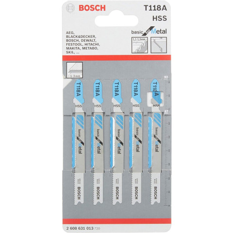 5 lames de scie-sauteuse T 121 AF BIM Speed métal - 92 x 1.2 mm - BOSCH - 2608636699