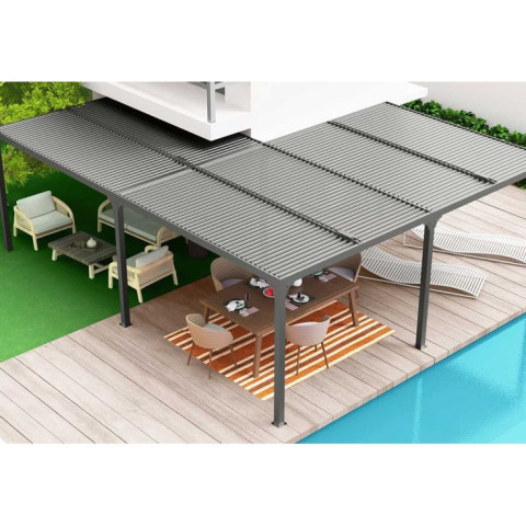 Pergola bioclimatique habrita per6170bi en aluminium xxl 32,63m2 forme en l avec couverture en lames orientables gris anthracite habrita foresta