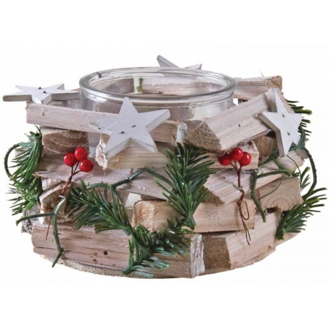 Photophore noel en bois et verre