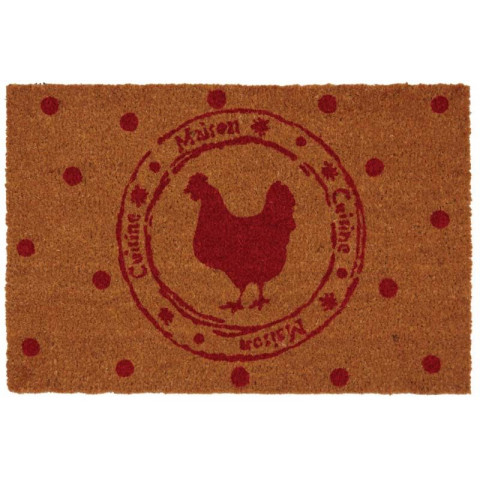 Paillasson en fibres de coco poule et pois rouges