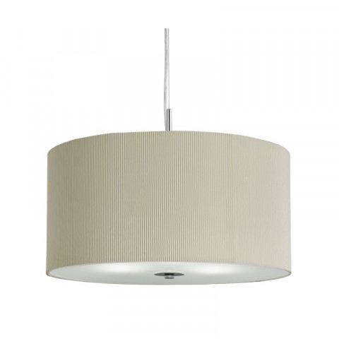 Suspension 40 cm drum pleat, en chrome et verre, abat-jour crème