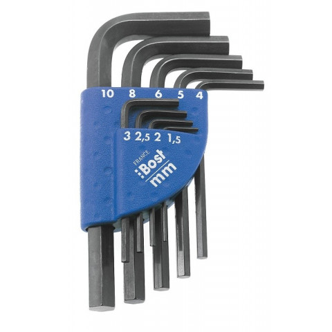Jeu de clé bost 6 pans - 9 pièces sur support - 866450