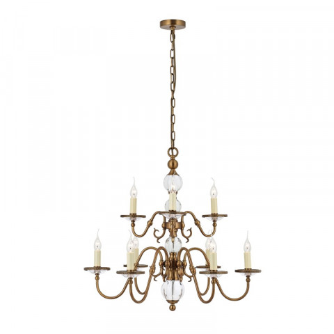Chandelier tilburg, laiton antique 9 éclairages