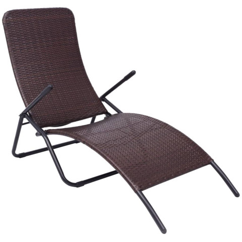 Transat chaise longue bain de soleil lit de jardin terrasse meuble d'extérieur 61 x 147 x 95 cm pliable rotin synthétique marron helloshop26 02_0012883