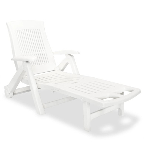 Transat chaise longue bain de soleil lit de jardin terrasse meuble d'extérieur avec repose-pied plastique blanc helloshop26 02_0012588