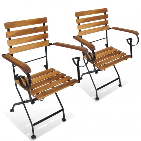 Chaises pliables de jardin 2 pcs acier et bois d'acacia solide