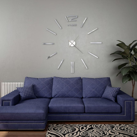 Horloge murale 3d design moderne 100 cm xxl argenté