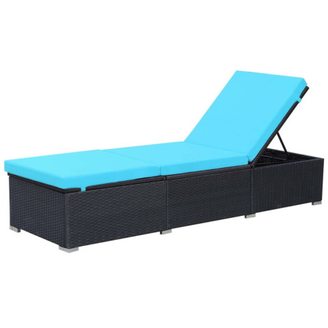 Transat chaise longue bain de soleil lit de jardin terrasse meuble d'extérieur avec coussin résine tressée noir helloshop26 02_0012528