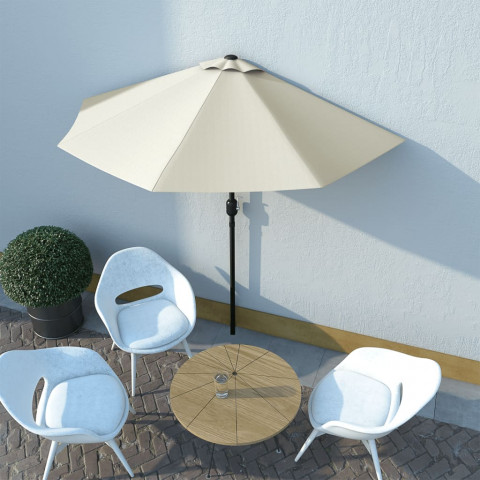 Parasol de balcon avec mât en aluminium sable 270x135 cm demi