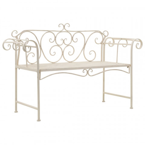 Banc de jardin 132 cm métal antique blanc