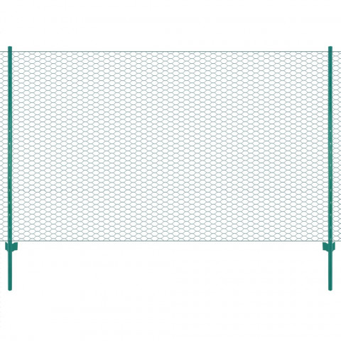 Clôture en grillage métallique avec poteaux acier 25x1,5 m vert