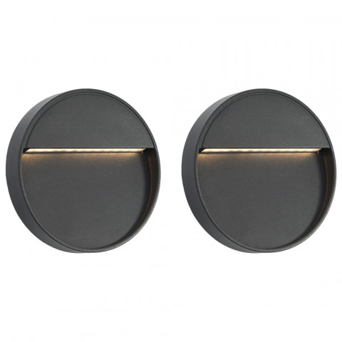 2 pcs appliques murales led d'extérieur 3 w noir rond