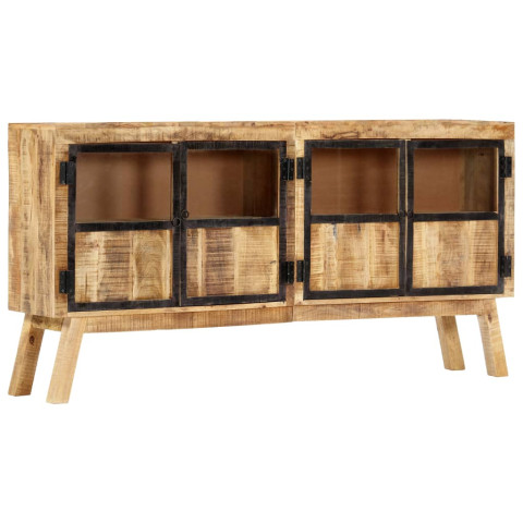 Buffet marron et noir 160x30x80 cm bois de manguier solide brut