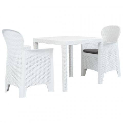 Ensemble de bistro 3 pcs plastique blanc aspect de rotin