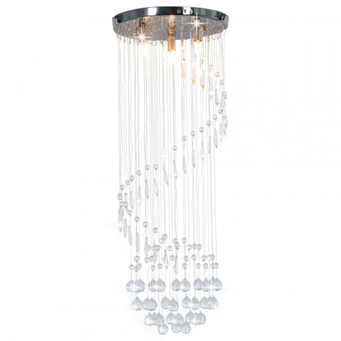 Plafonnier avec perles de cristal argenté spirale g9