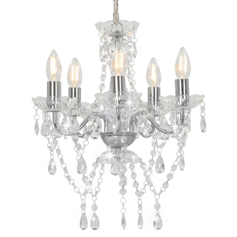 Lustre avec perles de cristal argenté rond 5 x e14