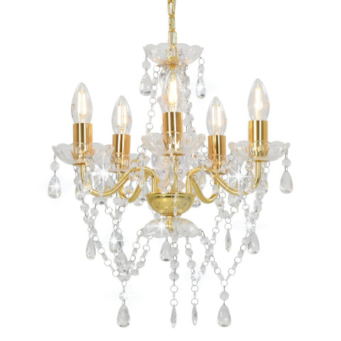 Lustre avec perles de cristal doré rond 5 x e14