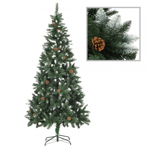 Sapin de Noël avec pommes de pin et paillettes blanches 210 cm